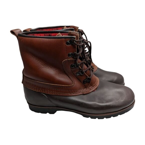 Eddie Bauer Men's Leather Duck Boots w/ Cushioned Red Flannel Inners SZ 11M - Picture 7 of 10